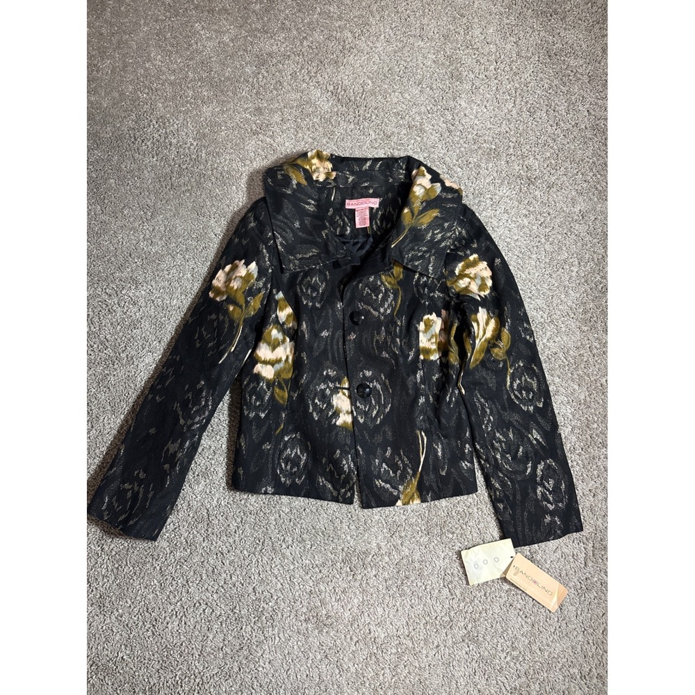 Bandolino NWT Black Gold Floral Jacquard Blazer Metallic Oversized Collar Size 4